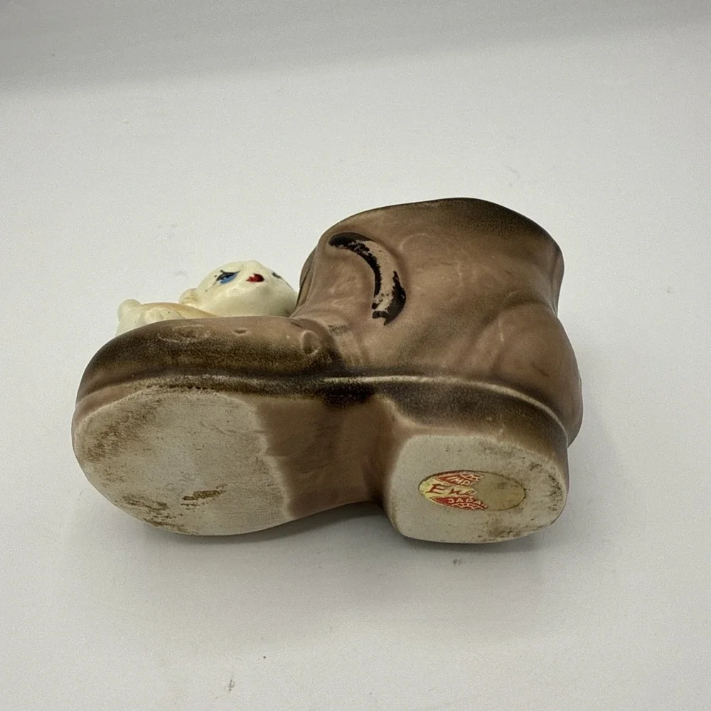 Vtg Enesco Puppy Dog On Boot Porcelain Figurine Toothpick Holder Succu Planter